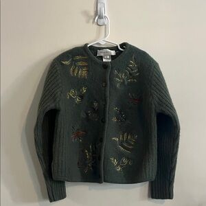 Vintage Susan Bristol Wool Cardigan Sweater Jacket Green Forest Fern Plant M